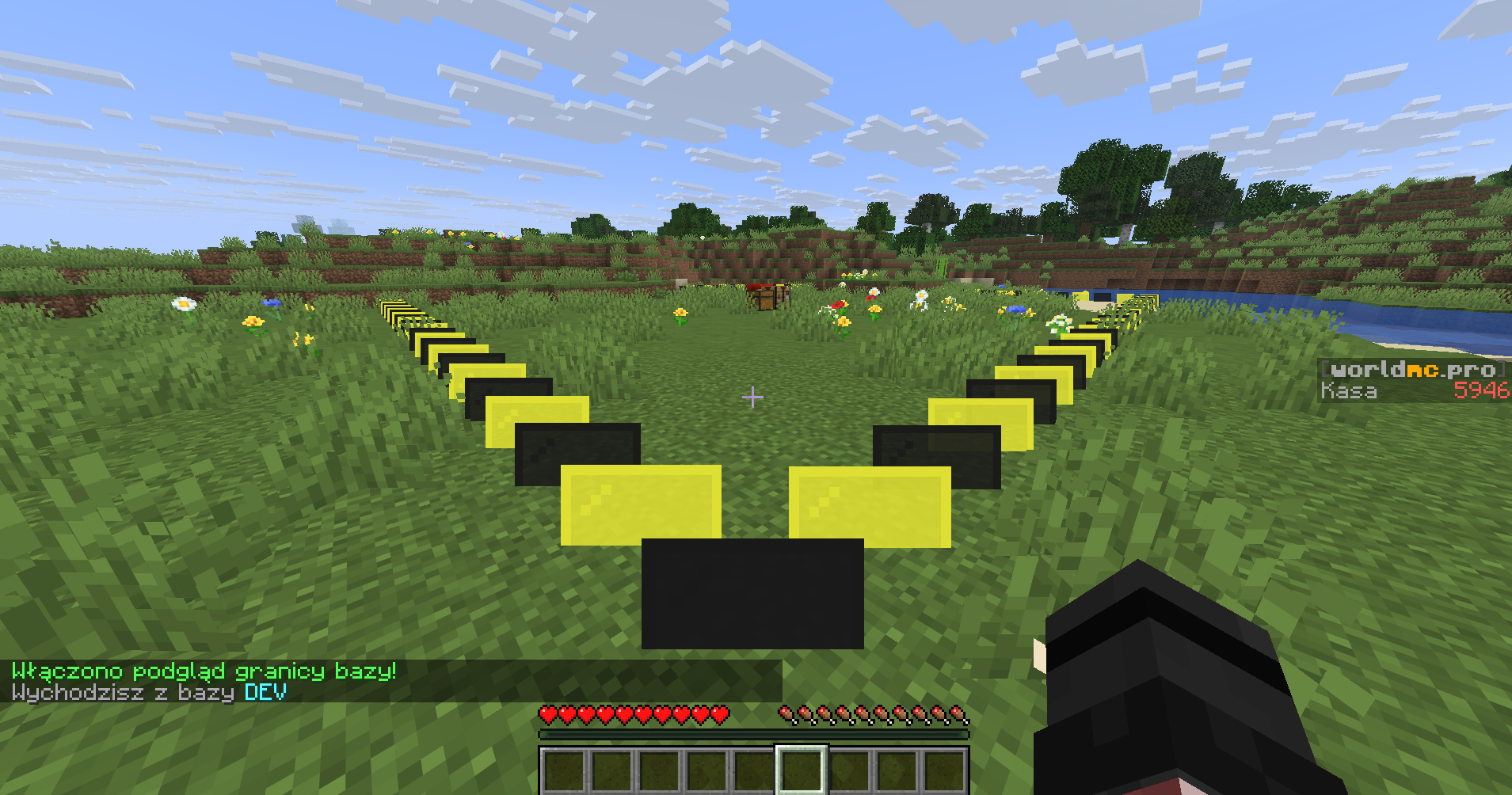 Podgląd granicy bazy - czarno-żółta linia